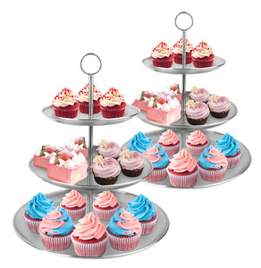 3-stöckiger Metall-Kuchenständer, Mehrschichtiger Dessert-Präsentationsständer, Servierplatte für Zuhause und Partys für <span class=keywords><strong>Cupcakes</strong></span>, Gebäck, Obst & Hochzeiten - Product Image 1