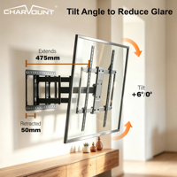 Soporte de Pared Articulado para TV de Acero Laminado en Frío, para Pantallas LCD LED de 50-120 Pulgadas, Giratorio 120 Grados, 80kg/176lbs