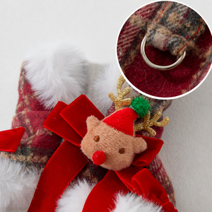 Capa de invierno para mascotas con capucha de reno, poncho a cuadros para perros XS S M L, ribete de piel sintética, gancho para correa con anilla en D, ropa cortavientos para mascotas - Product Image 3