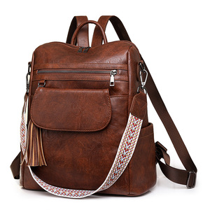 New Vintage New Vintage PU Leather <b>Backpack</b> Bags Women Convertible Shoulder Bags Casual Travel Rucksack With Tassel Decor - Product Image 4