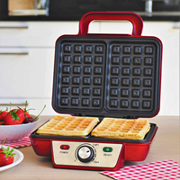 Gaufrier électrique professionnel 1000W avec indicateur LED revêtement antiadhésif et température réglable pour la cuisine à domicile