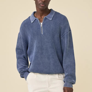 Maglione Personalizzato con LOGO OEM, Pullover a Costine, Maglia a Maniche Lunghe per <span class=keywords><strong>Uomo</strong></span>, 100% Cotone, a Righe, Invernale e Traspirante - Product Image 1