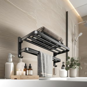 Moderno Juego de Accesorios de Baño de 2 Niveles de Aluminio Pulido de 50 cm, Soporte de Pared con Gancho Esquinero, Portarrollos, Anillo para Toallas, Barra para Toallas, para Hoteles - Product Image 4