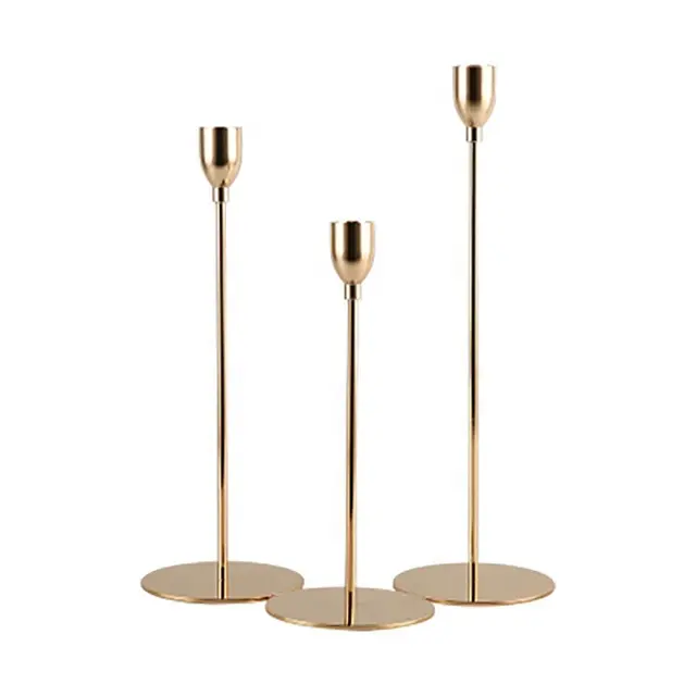 Table en fer doré et rose, chandelier en métal, disponible en trois tailles, pour le mariage et le dîner