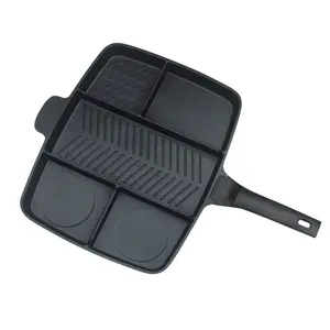 New Creative Aluminum 5 Sections Divided Skillet Non-Stick Coating Grill Pan 5-in-1 Magic Frying Pan for Kitchen