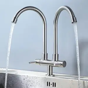 Single Cold Double Pipe Double Outlet 360 Degree Rotate Double Head Double Switch Double Handle Double Control Kitchen Faucet