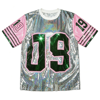 T-shirt à sequins pour sororité, vêtement de scène perlé, col rond, décontracté, sexy, pour femme
