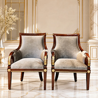 Klassisches Executive-Lounge-Sessel-Set mit Beistelltisch Holz mit Goldeinlage für Villa, Arbeitszimmer, Büro