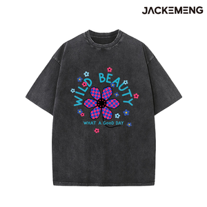 T-shirt Oversize in Cotone Lavato con Stampa a Tema Giocoso '<span class=keywords><strong>Wild</strong></span> Beauty', Stile Retrò Streetwear Casual, Magazzino USA, Vendita all'Ingrosso - Product Image 4