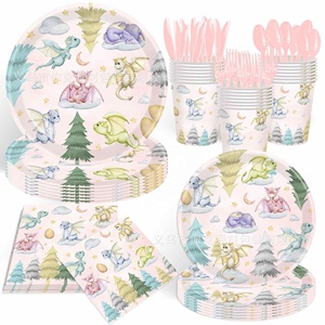 Ensemble de vaisselle jetable pour fête, design dinosaure animal de la <span class=keywords><strong>jungle</strong></span> en aquarelle, écologique, haute qualité, très vendu - Product Image 2