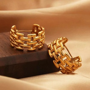<strong>Fashion</strong> Weaving Design Gold-Plated Stainless Steel Huggies Earrings Women's Hoop Earrings Wholesale Bulk <strong>Supply</strong> <strong>Cheap</strong> Alloy - Product Image 2