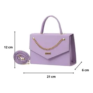Bolso de Hombro de Cuero para Mujer Belisa Lilac, Cuero Genuino, Dos Asas, Decoración de Cadena, Resistente al Agua, Uso Durante Todo el Año - Product Image 3