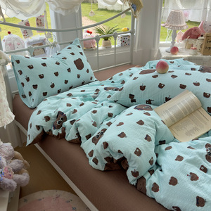 Puff Yarn Printed Four-Piece Bedding Set Soft Cartoon <b>Pattern</b> For Student Dormitories - Product Image 3