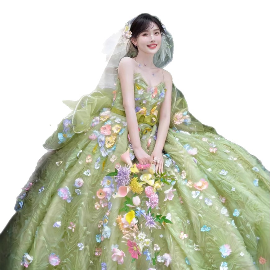 green emerald velvet dress Zapaka Women Glitter Light Green Long Quinceanera Dress with Appliques Tulle Ball Gown Princess Off The Shoulder Sweet 16 Dress, Light Green / US18W main image 1