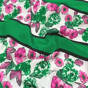 New Coming Stripe Flower Floral Printed Pure 100% Silk Crepe De Chine Fabric for Attractive Dress