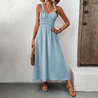 Robe d'été PRETTY STEPS 2026 pour femme, robe maxi élégante noire sans manches, robe dos nu à bretelles spaghetti