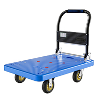 Carretilla de plataforma plegable de plástico de cuatro ruedas para carga pesada, carrito de mano OEM portátil, herramientas de compras duraderas