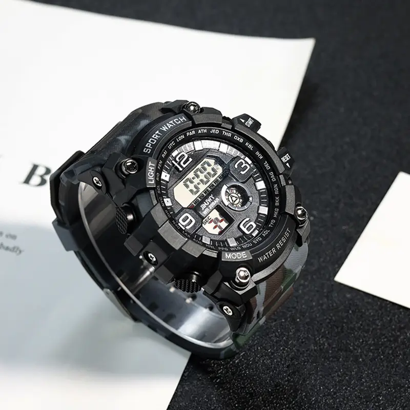 Jam tangan olahraga bulat luar ruangan kualitas tinggi 34mm dengan tampilan Digital pria tipe tali baru