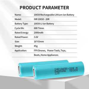 Batería de Litio de Estado Sólido Samsuny INR18650 20R 3.6V 2000mAh <span class=keywords><strong>22A</strong></span> de Alto Drenaje, 800 Ciclos, para Herramientas Eléctricas - Product Image 3