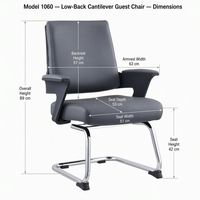 Chaise de bureau exécutive à dossier bas 1060, en cuir PU gris/noir, pour visiteurs et réunions, avec base cantilever chromée