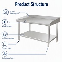 Table de travail double couche en acier inoxydable avec protection anti-éclaboussures arrière et latérale, revêtement autonettoyant pour cuisine commerciale