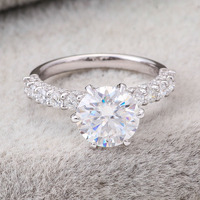 Bague de fiançailles solitaire à 4 griffes avec bande pavée, diamant rond de 2 carats, or blanc 14K/18K, certifié IGI, diamant de laboratoire sur mesure