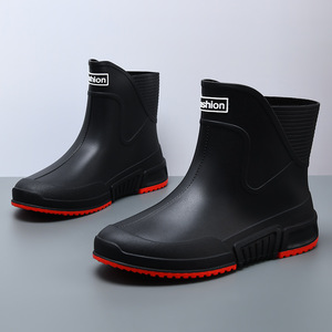 Bottes de pluie pour femmes, blanches et rouges, à talon bas, imperméables, antidérapantes, toutes saisons, couleur unie, style 9688 - Product Image 4