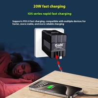 Chargeur mural multifonctionnel GaN PD20W à charge rapide avec câble, chargeur de téléphone portable de voyage à charge rapide avec deux câbles 20WT