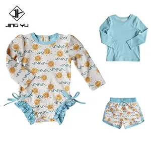 custom print wholesale waterproof upf 50 fabric crinkle long sleeve baby boy swimwear baby girls swimwear toddler baby swimwear