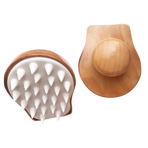 木製ウェットアンドドライヘアスカルプマッサージブラシソフトシリコンブラシヘッドマッサージャーシリコンシャンプーマッサージヘアスカルプコームブラシ - Product Image 1