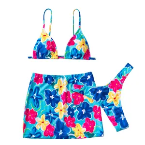 2023 Sexy Xxx maillot de bain femmes plage chaude Push Up Floral 3 pièces couvrir Bikini Mujer maillot de bain ensemble