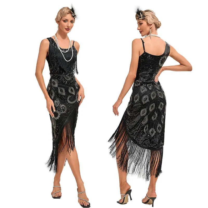 Tassel pagin 1920s פלאפר וינטג שמלת נשף באורך בינוני שמלת ערב גטסבי נהדר קוספליי שמלת מסיבת קוקטייל