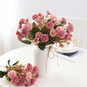 Ramo de Claveles Artificiales, Flores de Seda Blancas, Decoración para el Hogar, Decoración para Bodas, 5 Ramas, Han Shuang - Product Image 2