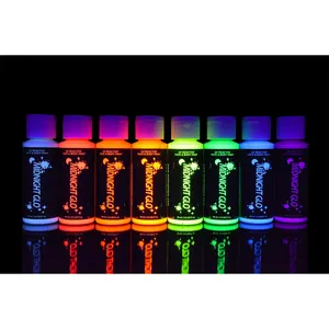 8 botellas 2 oz/60ml Glow Blacklight fluorescente lavable no tóxico para fiestas Raves festivales Halloween UV neón cara pintura corporal