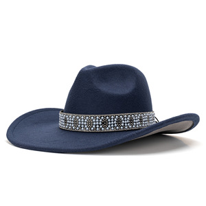 Sombrero Vaquero Occidental de Fieltro de Lana para Otoño e Invierno, Estilo Étnico Unisex, Ala Ancha Curvada, Sombrero de <span class=keywords><strong>Jazz</strong></span> con Banda de Diamantes, para Fiestas Casuales - Product Image 6