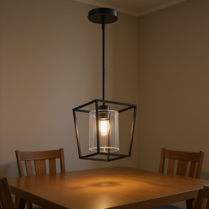 Lámpara Colgante de Hierro Negro con Pantalla de Vidrio, LED Blanco Cálido 3500K, Bombilla E26, para Comedor, Montaje en Techo, Tamaño Pequeño - Product Image 2