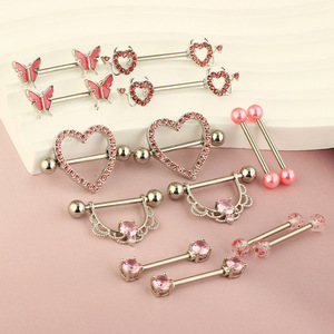 Vente en gros usine Bijoux de <span class=keywords><strong>piercing</strong></span> corporel sexy pour <span class=keywords><strong>femme</strong></span> en acier inoxydable avec zircon rose en forme de cœur et de lune, anneaux de <span class=keywords><strong>téton</strong></span> - Product Image 4