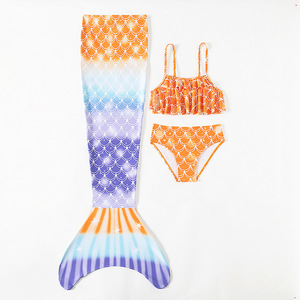 Set magico da nuoto a sirena <span class=keywords><strong>3</strong></span> pezzi con coda staccabile e costumi da bagno Fantasy con stampa Bikini in scala scintillante - Product Image 2