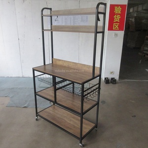 Étagère de rangement multifonctionnelle pour micro-ondes, support pour four, étagère de cuisine en bois et en métal avec crochet - Product Image 3