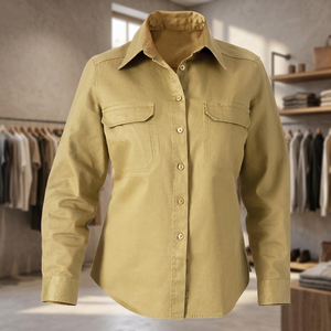 Chemise de travail respirante à manches longues en sergé de coton imprimé sérigraphié, sans couture, pour femme, sur mesure, sergé industriel, OEM - Product Image 3