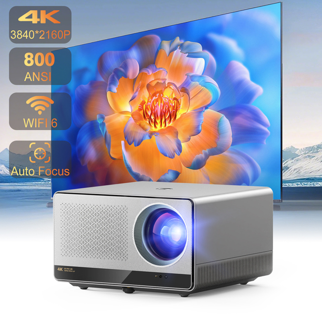 4K Android 11 Portable LED Projector with Built-in 4K Dongle 800 ANSI Lumens LCD Panel for Home Theater & Outdoor Use