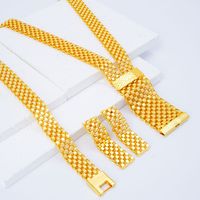 Ensemble de 3 pièces Style Dubaï Plaqué or 24 carats Collier Boucles d'oreilles Bracelet Bijoux géométriques en forme de V pour ornement de mariage