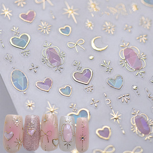 Calcomanías Metálicas 3D para Uñas con Diseño de Lazo y Estrella en Dorado y Plateado, Precio Bajo al por Mayor - Product Image 1