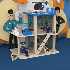 Estación de simulación de estación de policía de bomberos para niños, juguetes de madera intelectual ensamblados, estacionamiento - Product Image 6