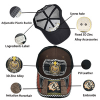 Gorra de camionero personalizable con patrón metálico 3D de herradura, estilo vaquero mexicano, étnico, occidental, de moda, de lona y malla, para exteriores y playa
