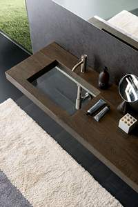 Mueble de baño impermeable moderno 2025, <span class=keywords><strong>fondo</strong></span> de vidrio transparente, tablero de piedra sinterizada suspendida, combinación de <span class=keywords><strong>lavabo</strong></span> de cobre - Product Image 6