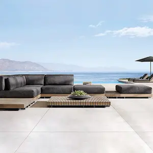 Hiện đại Tất cả thời tiết rắn gỗ tếch thấp bàn Patio đồ nội thất phòng khách bàn gỗ hàng đầu cơ sở nhôm ngoài trời Bàn cà phê - Product Image 6