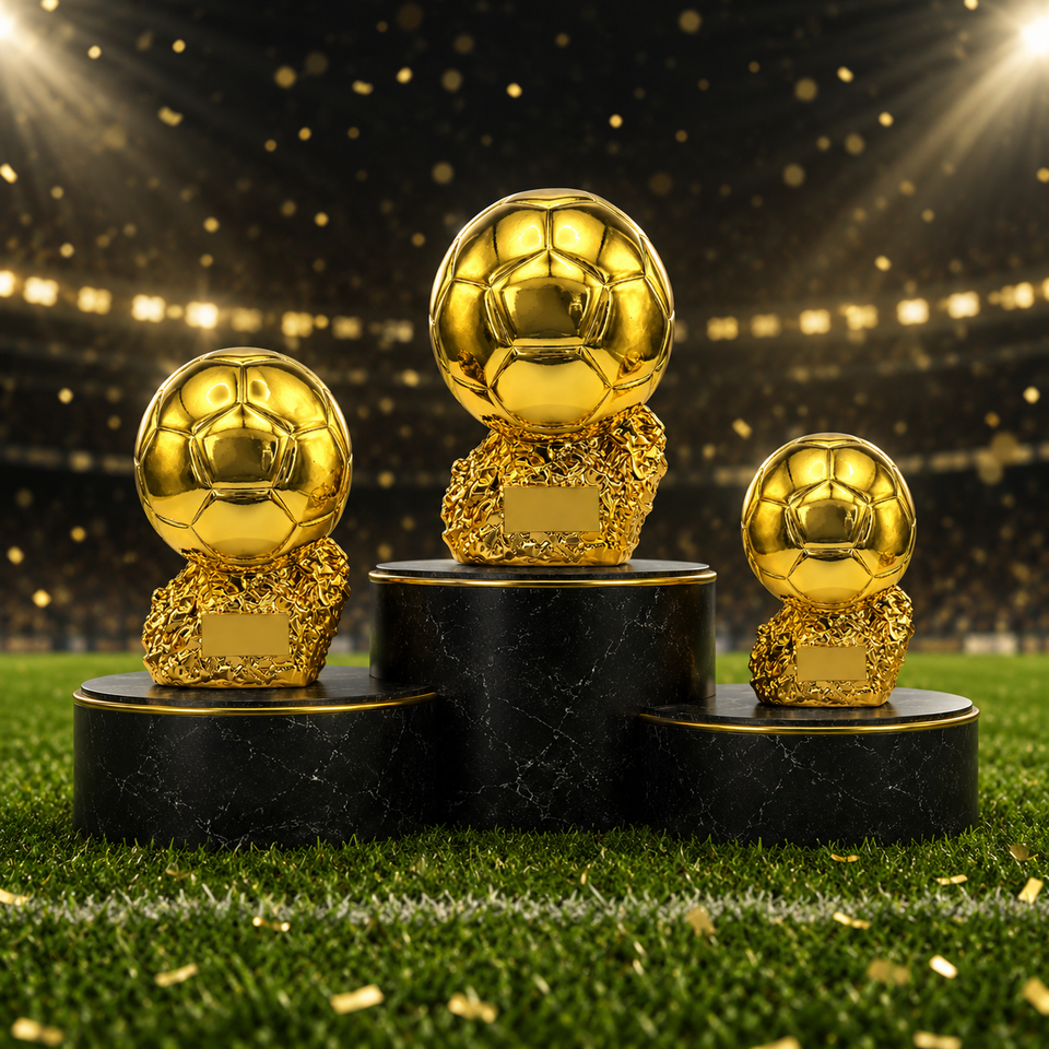 Golden Football Trophy Resin Soccer Ball Award with Laser Engraved ...