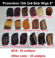 Letsfly Promotion 32$ Perruques Bob Lace Closure 2x6 de 8 pouces avec mèches colorées, 100% Cheveux Humains, Raie au Milieu, Grade 10A, Vente de Liquidation
