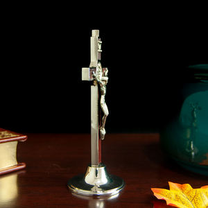 Cruz chapada en oro de aleación de Zinc HT, decoración cristiana, Cruz de Iglesia Católica con soporte, Cruz religiosa, regalo artesanal religioso - Product Image 5